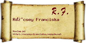 Récsey Franciska névjegykártya